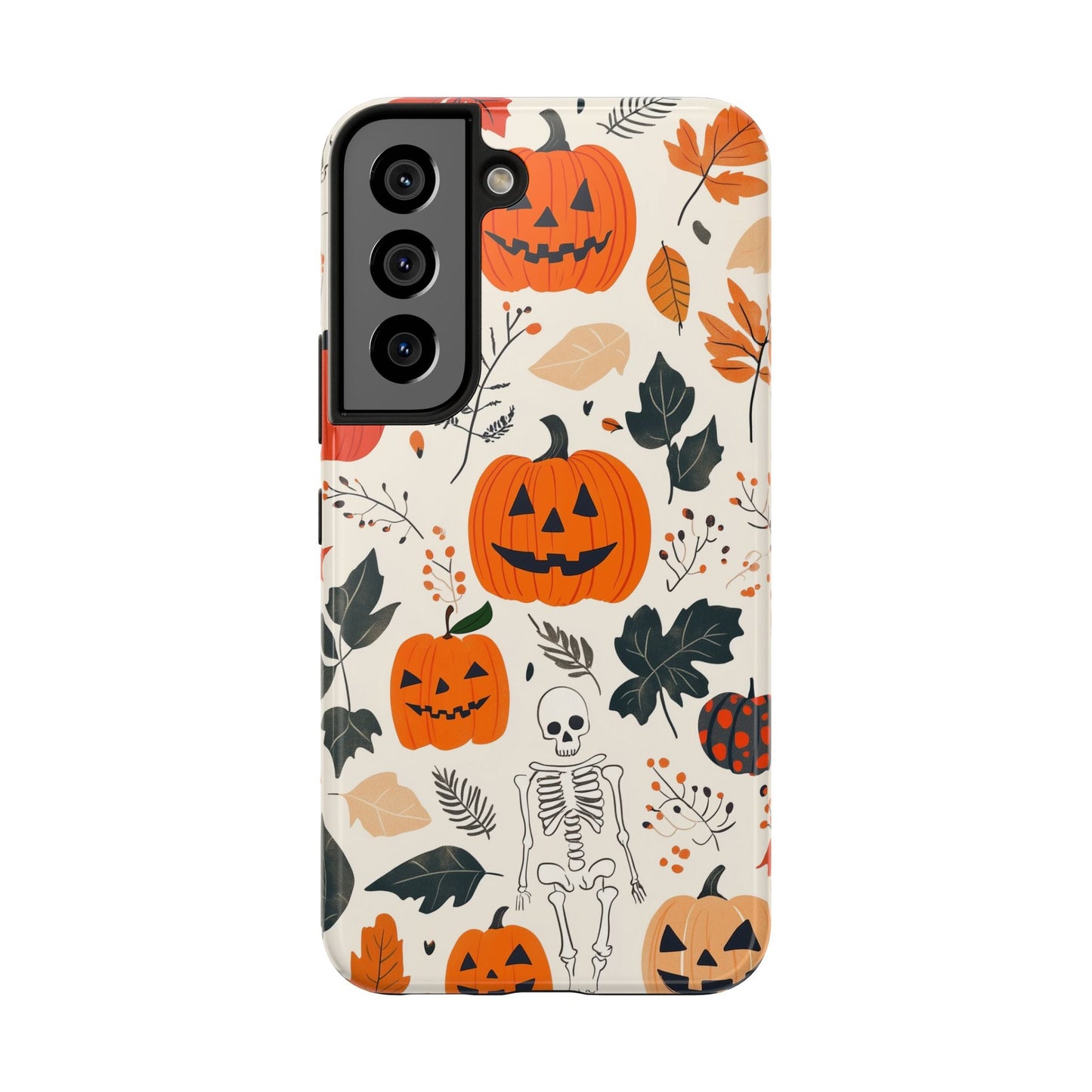 Spooky Pumpkin & Skeleton Samsung Galaxy Case – Halloween Jack - O' - Lantern Design - BOGO Cases