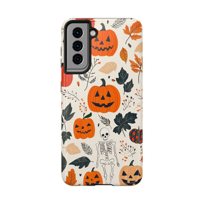 Spooky Pumpkin & Skeleton Samsung Galaxy Case – Halloween Jack - O' - Lantern Design - BOGO Cases