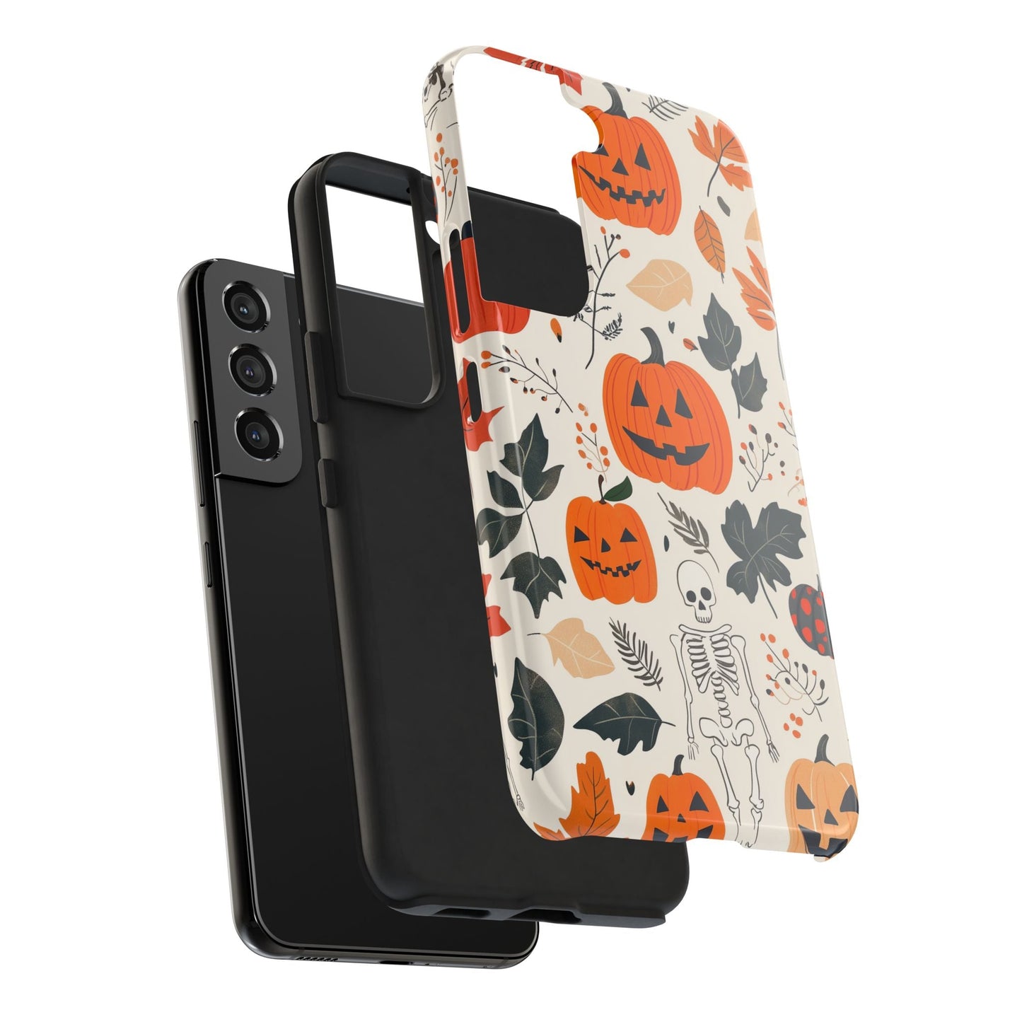 Spooky Pumpkin & Skeleton Samsung Galaxy Case – Halloween Jack - O' - Lantern Design - BOGO Cases