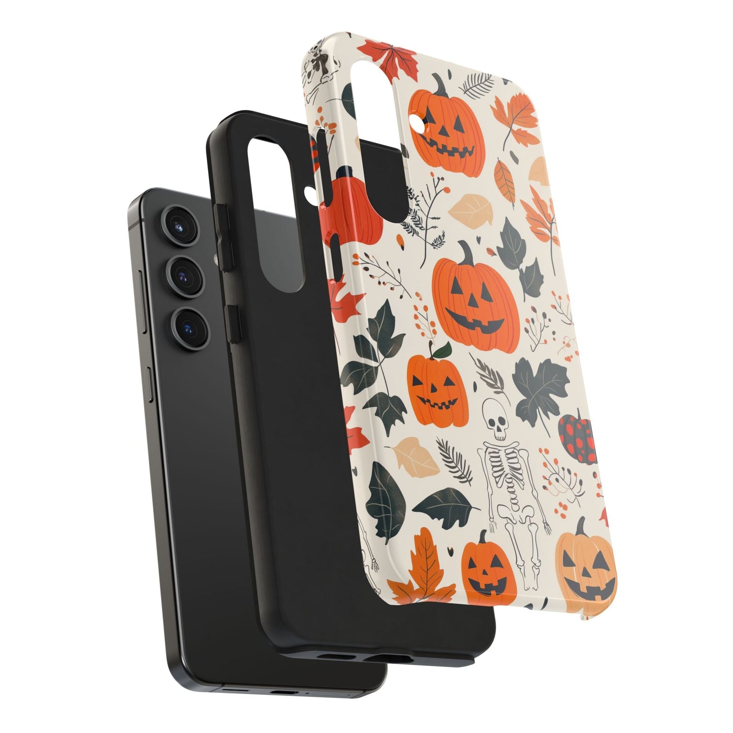 Spooky Pumpkin & Skeleton Samsung Galaxy Case – Halloween Jack - O' - Lantern Design - BOGO Cases