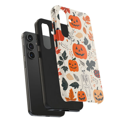 Spooky Pumpkin & Skeleton Samsung Galaxy Case – Halloween Jack - O' - Lantern Design - BOGO Cases