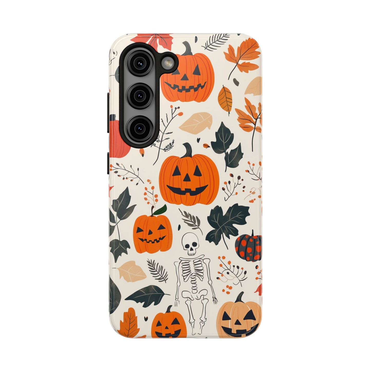 Spooky Pumpkin & Skeleton Samsung Galaxy Case – Halloween Jack - O' - Lantern Design - BOGO Cases