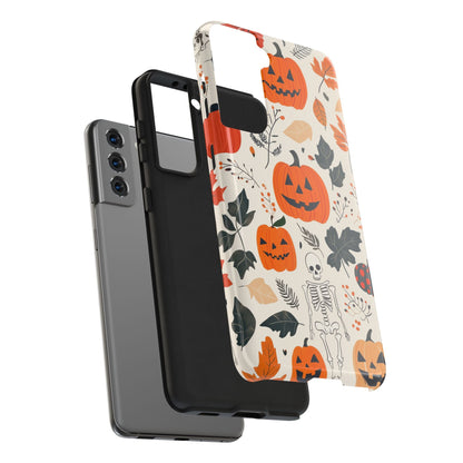 Spooky Pumpkin & Skeleton Samsung Galaxy Case – Halloween Jack - O' - Lantern Design - BOGO Cases