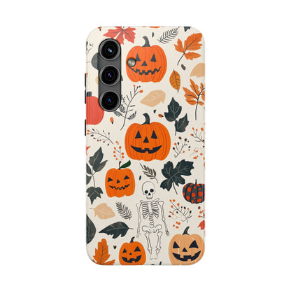 Spooky Pumpkin & Skeleton Samsung Galaxy Case – Halloween Jack - O' - Lantern Design - BOGO Cases