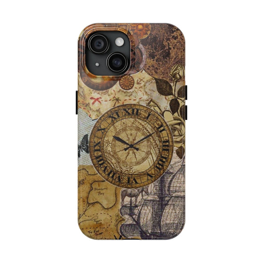 Steampunk Vintage Adventure iPhone Case – Dual - Layer Protection with Antique Map and Clock Design - BOGO Cases