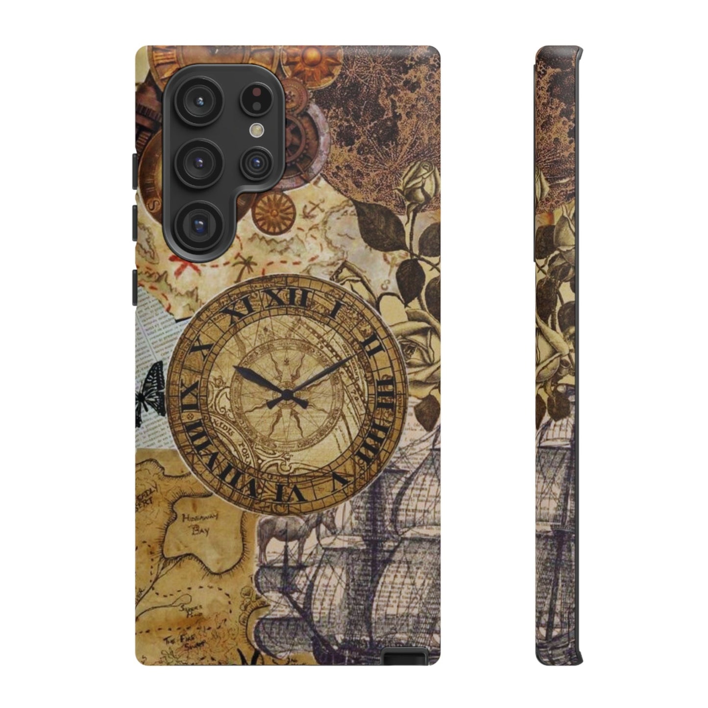 Steampunk Vintage Adventure Samsung Galaxy Case – Dual - Layer Protection with Antique Map and Clock Design - BOGO Cases