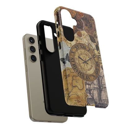 Steampunk Vintage Adventure Samsung Galaxy Case – Dual - Layer Protection with Antique Map and Clock Design - BOGO Cases