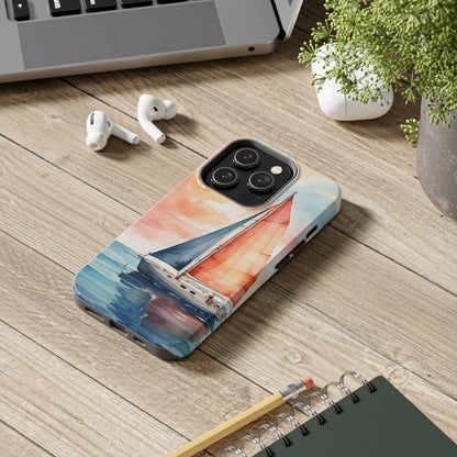 Sunset Sail iPhone Case – Watercolor Sailboat and Sky Design - BOGO Cases