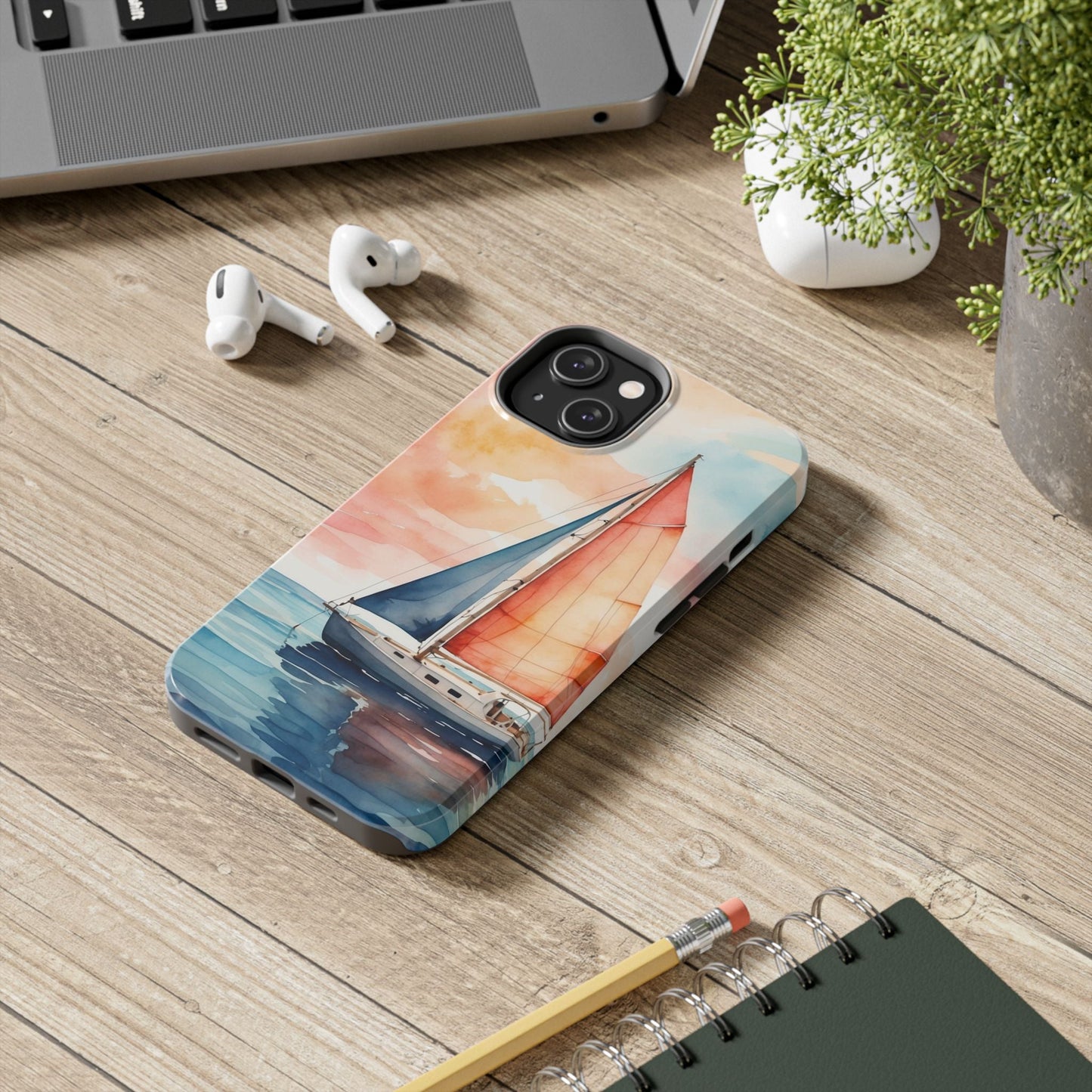 Sunset Sail iPhone Case – Watercolor Sailboat and Sky Design - BOGO Cases