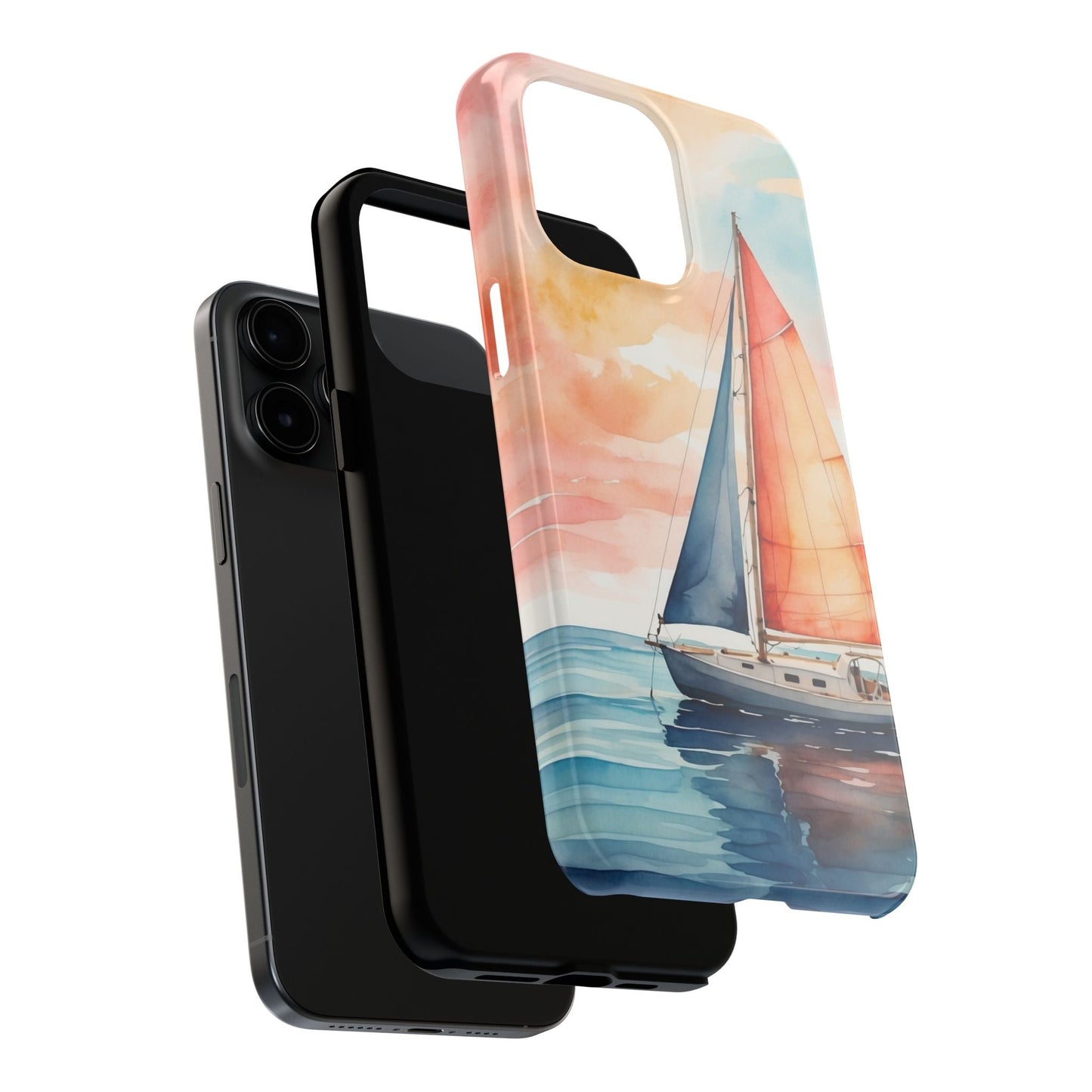 Sunset Sail iPhone Case – Watercolor Sailboat and Sky Design - BOGO Cases