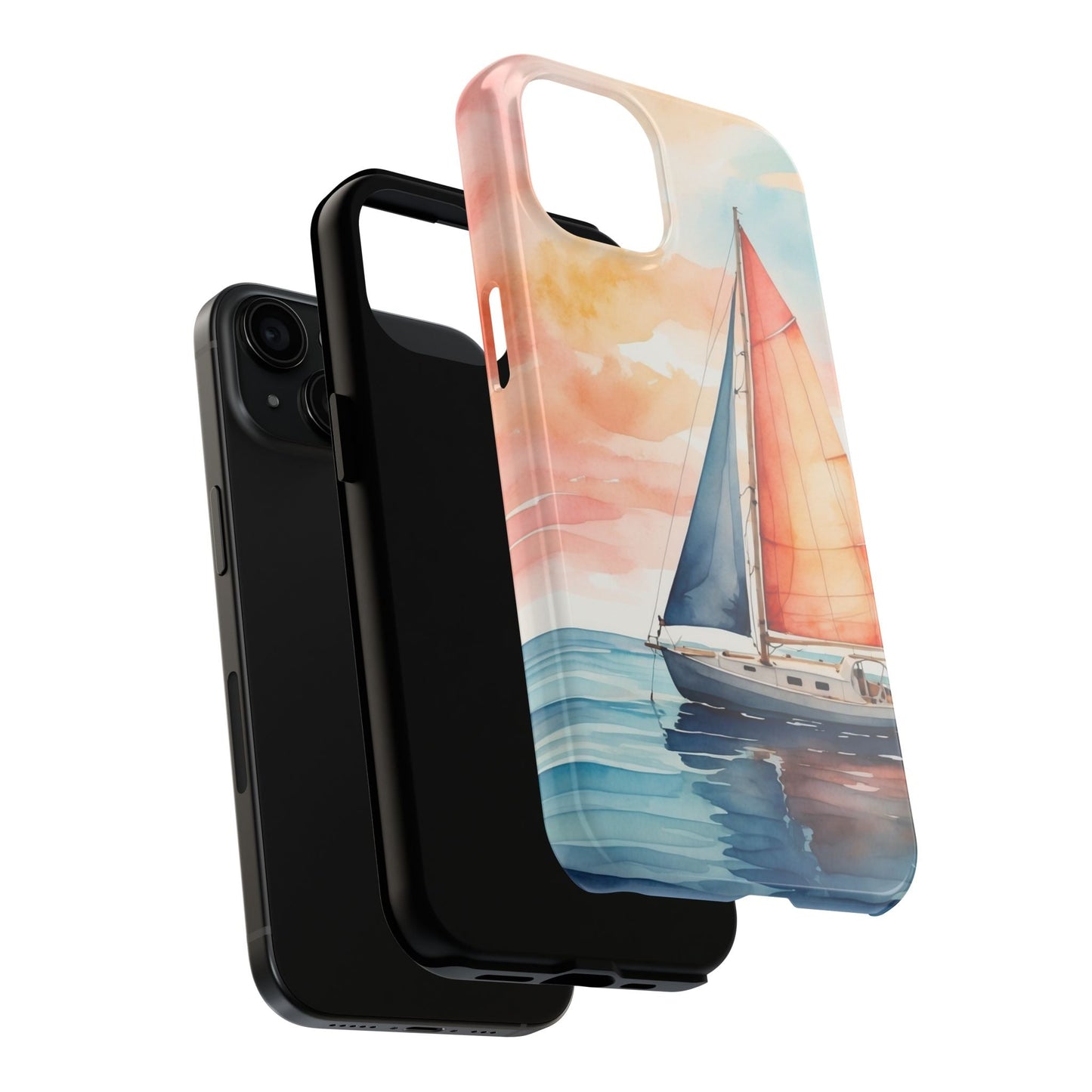 Sunset Sail iPhone Case – Watercolor Sailboat and Sky Design - BOGO Cases