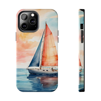 Sunset Sail iPhone Case – Watercolor Sailboat and Sky Design - BOGO Cases