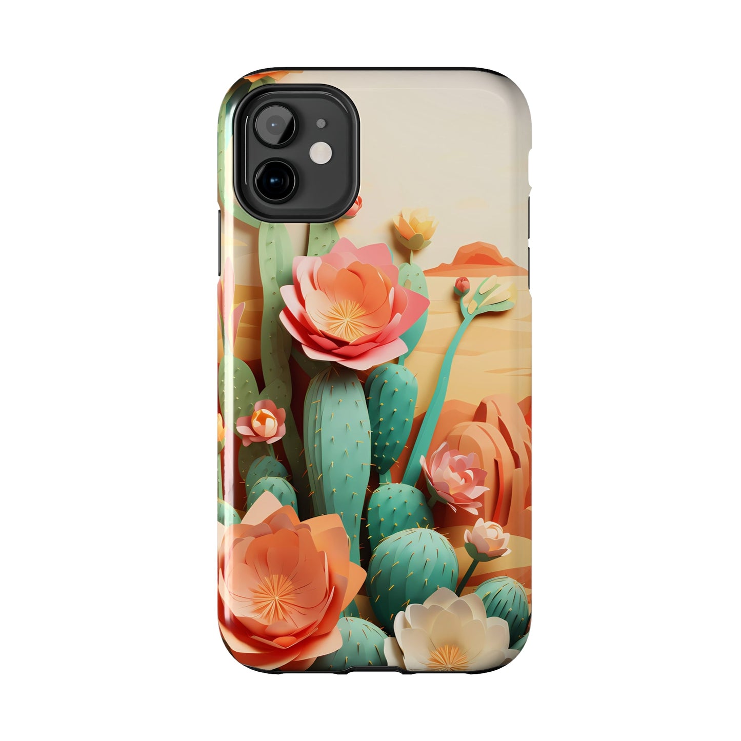 The Urban Flair Cactus Origami iPhone Case, 3D Desert, Boho Chic for iPhone 11, 12, 13, 14, Pro/Max, Perfect Gift For Cactus Lovers, Cute - BOGO Cases