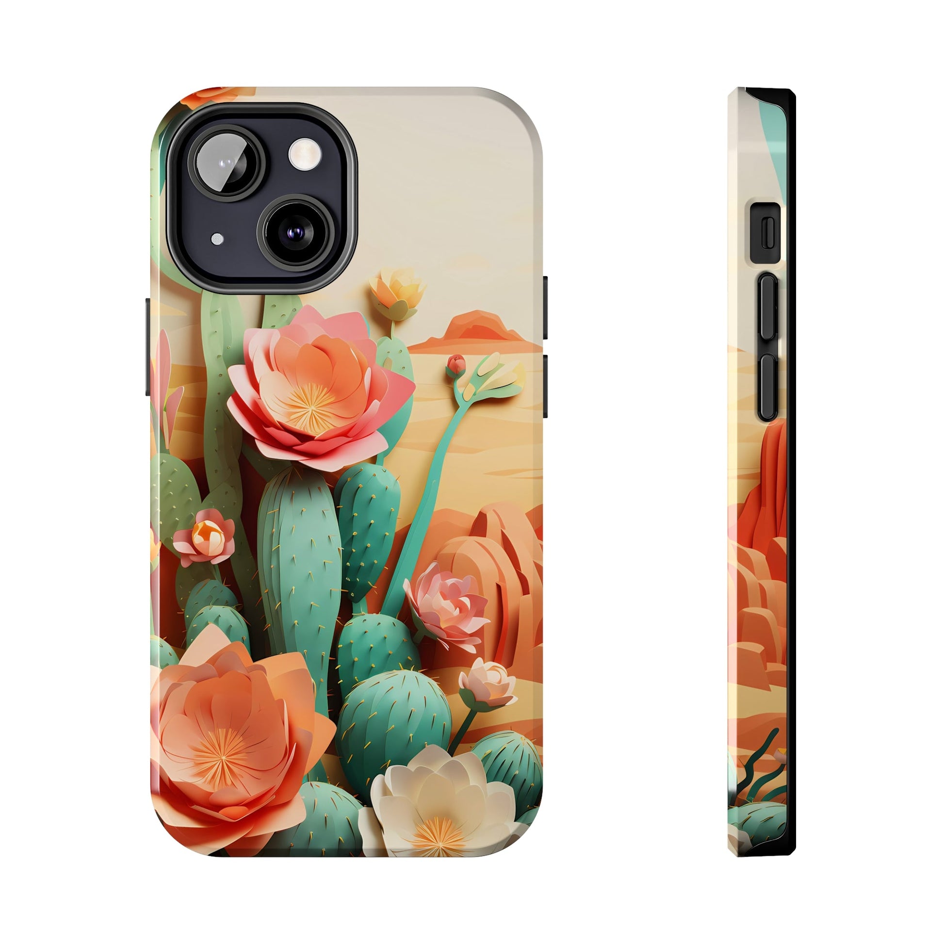 The Urban Flair Cactus Origami iPhone Case, 3D Desert, Boho Chic for iPhone 11, 12, 13, 14, Pro/Max, Perfect Gift For Cactus Lovers, Cute - BOGO Cases