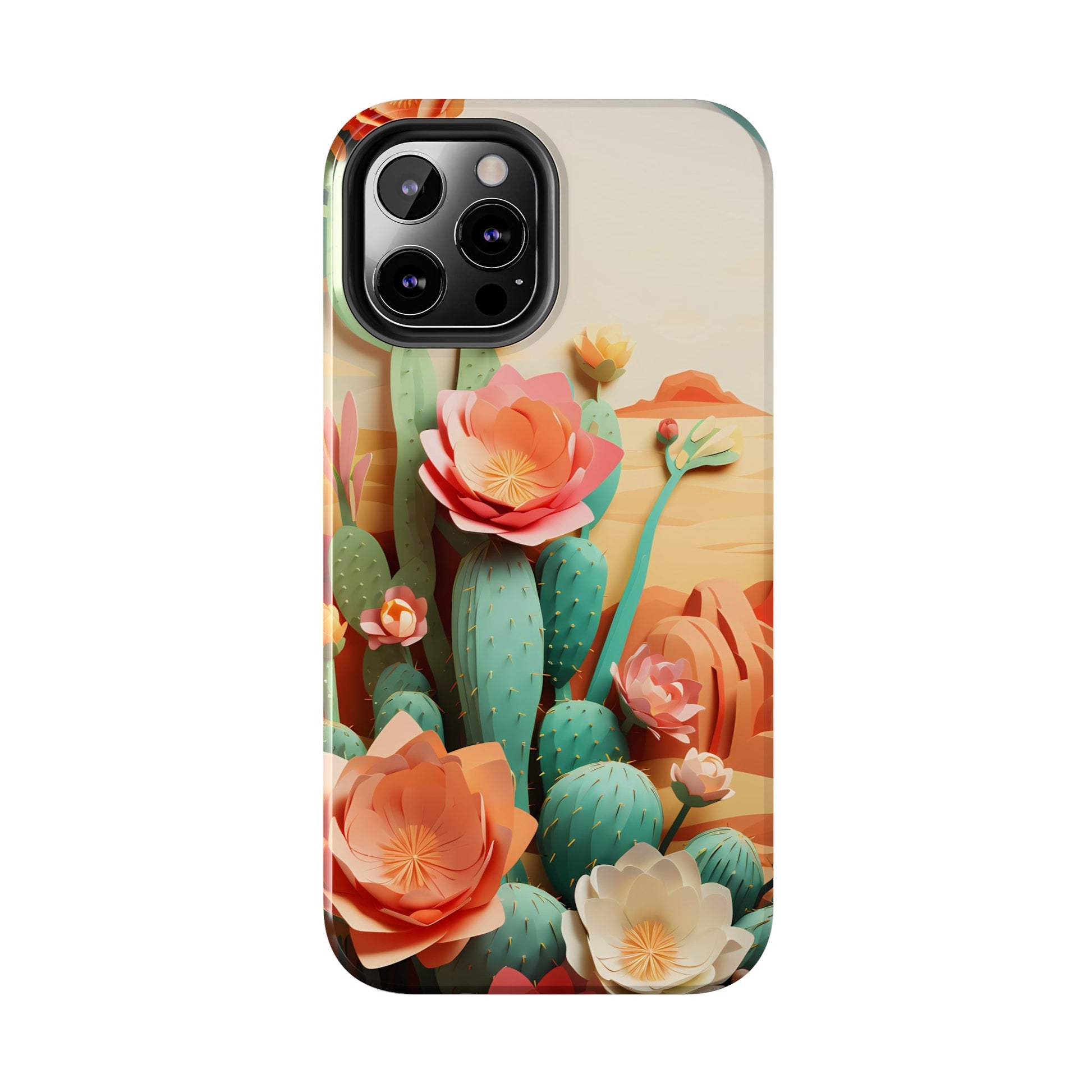 The Urban Flair Cactus Origami iPhone Case, 3D Desert, Boho Chic for iPhone 11, 12, 13, 14, Pro/Max, Perfect Gift For Cactus Lovers, Cute - BOGO Cases