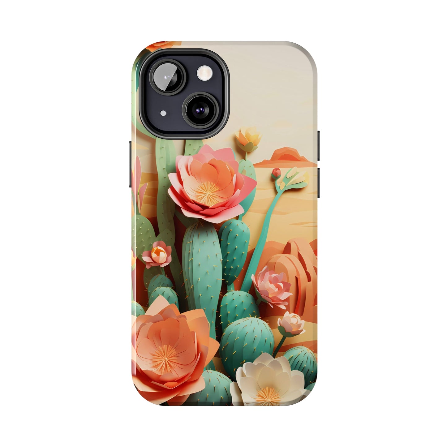 The Urban Flair Cactus Origami iPhone Case, 3D Desert, Boho Chic for iPhone 11, 12, 13, 14, Pro/Max, Perfect Gift For Cactus Lovers, Cute - BOGO Cases