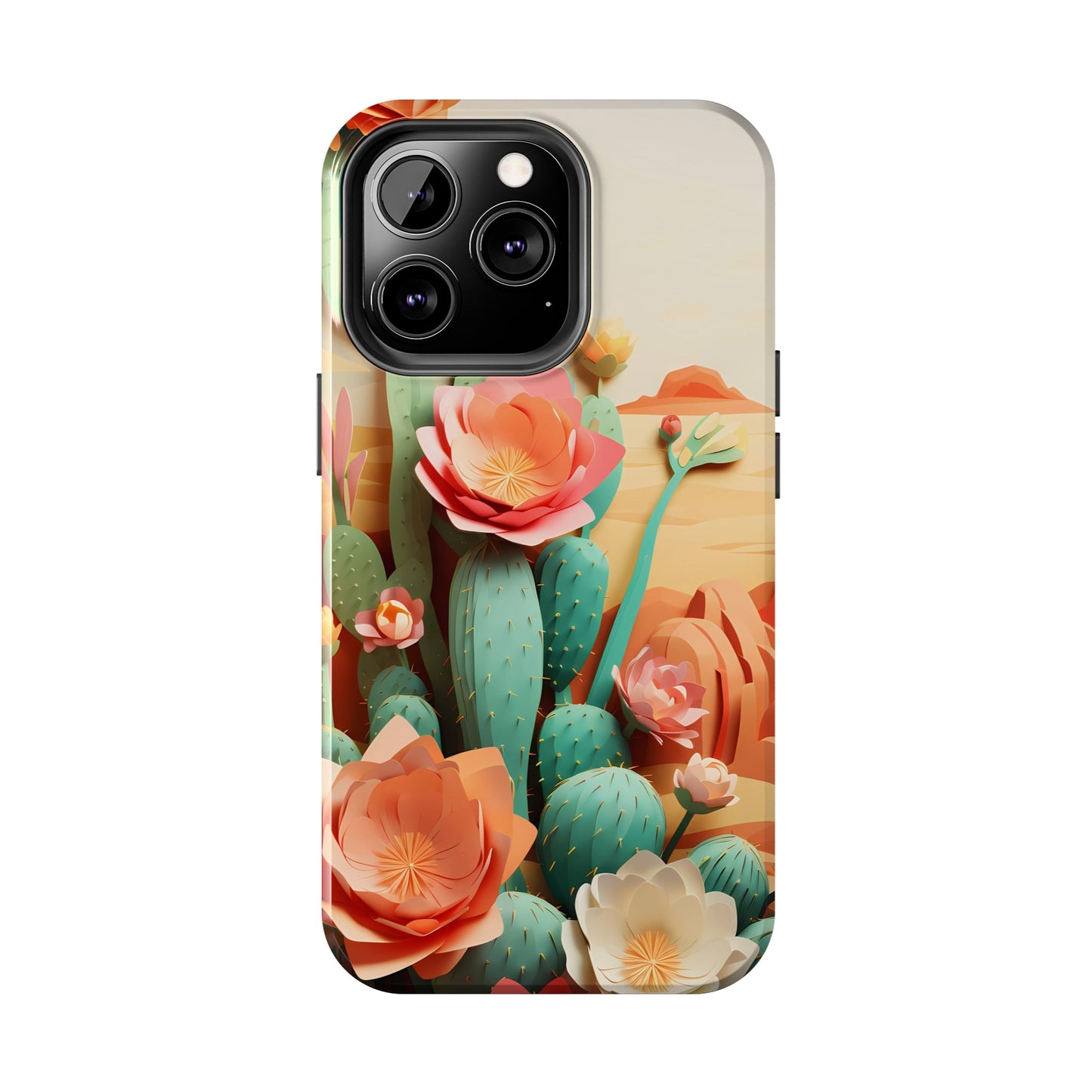 The Urban Flair Cactus Origami iPhone Case, 3D Desert, Boho Chic for iPhone 11, 12, 13, 14, Pro/Max, Perfect Gift For Cactus Lovers, Cute - BOGO Cases