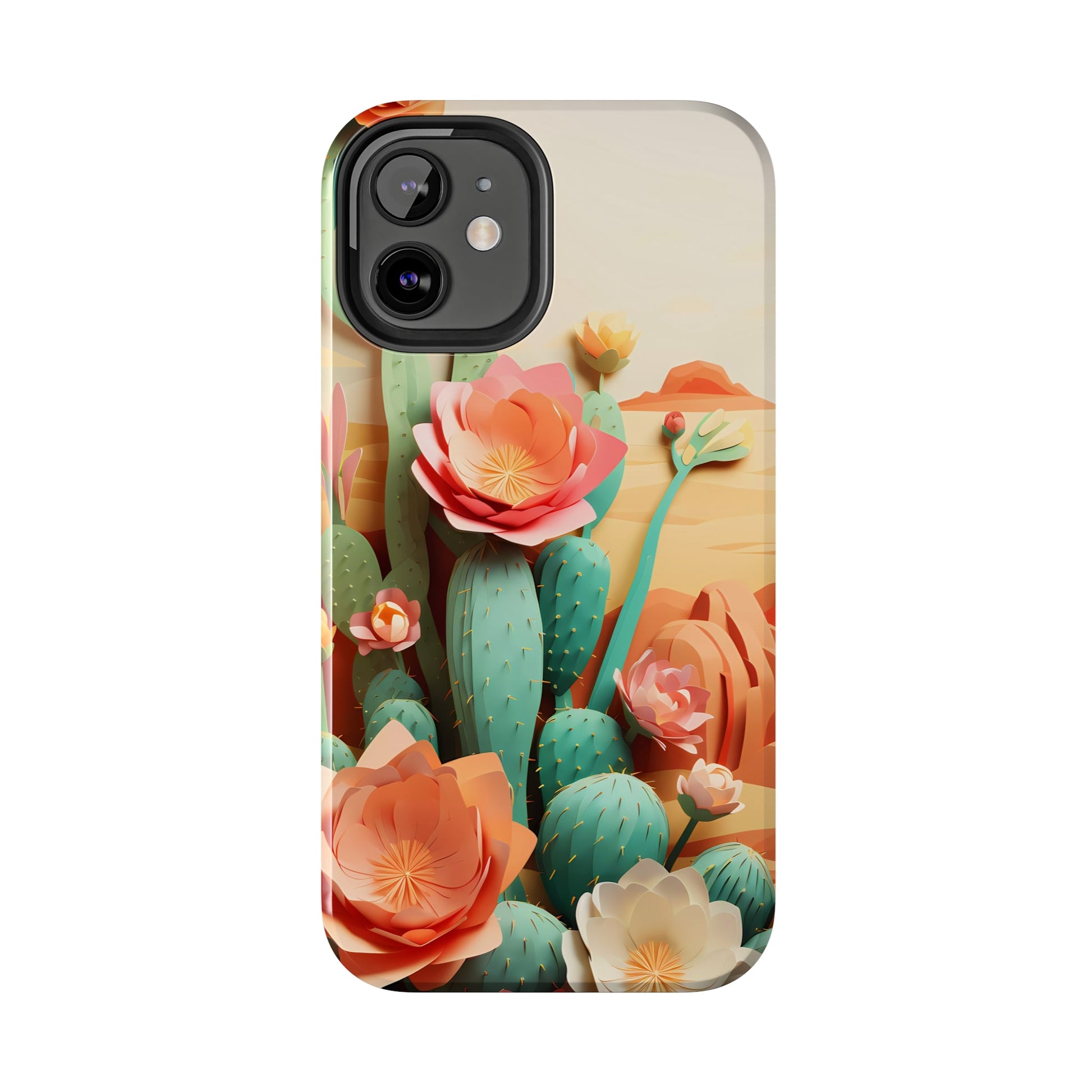 The Urban Flair Cactus Origami iPhone Case, 3D Desert, Boho Chic for iPhone 11, 12, 13, 14, Pro/Max, Perfect Gift For Cactus Lovers, Cute - BOGO Cases