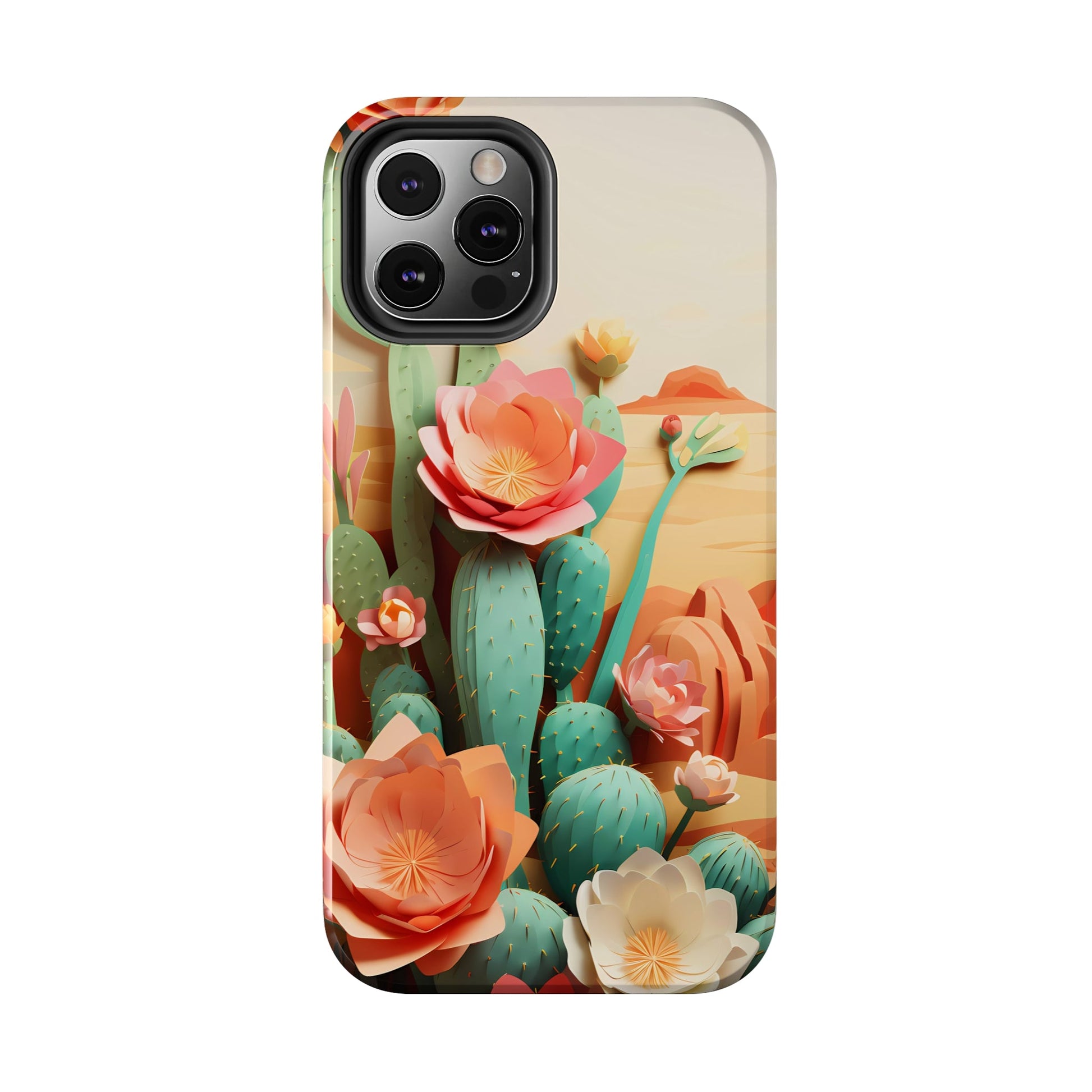 The Urban Flair Cactus Origami iPhone Case, 3D Desert, Boho Chic for iPhone 11, 12, 13, 14, Pro/Max, Perfect Gift For Cactus Lovers, Cute - BOGO Cases