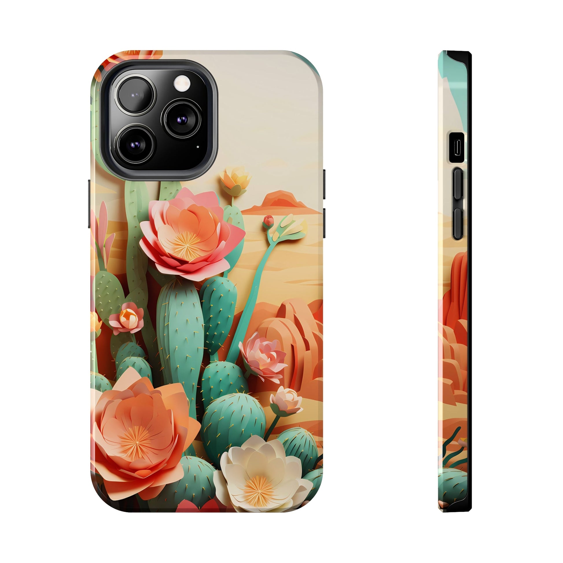 The Urban Flair Cactus Origami iPhone Case, 3D Desert, Boho Chic for iPhone 11, 12, 13, 14, Pro/Max, Perfect Gift For Cactus Lovers, Cute - BOGO Cases