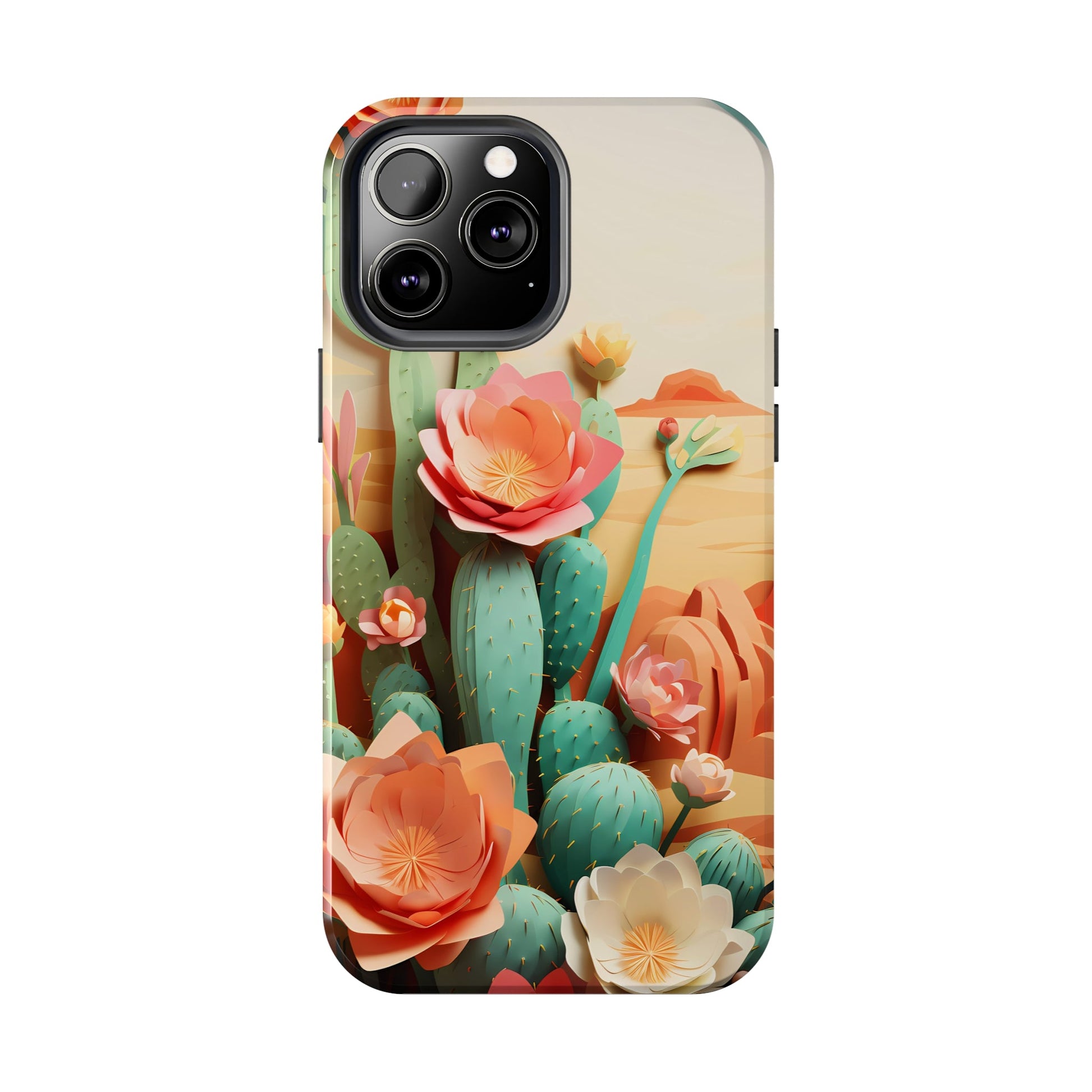 The Urban Flair Cactus Origami iPhone Case, 3D Desert, Boho Chic for iPhone 11, 12, 13, 14, Pro/Max, Perfect Gift For Cactus Lovers, Cute - BOGO Cases