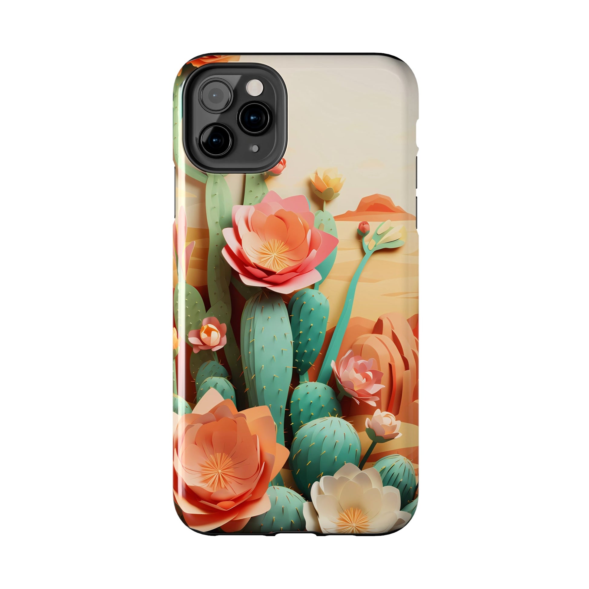 The Urban Flair Cactus Origami iPhone Case, 3D Desert, Boho Chic for iPhone 11, 12, 13, 14, Pro/Max, Perfect Gift For Cactus Lovers, Cute - BOGO Cases