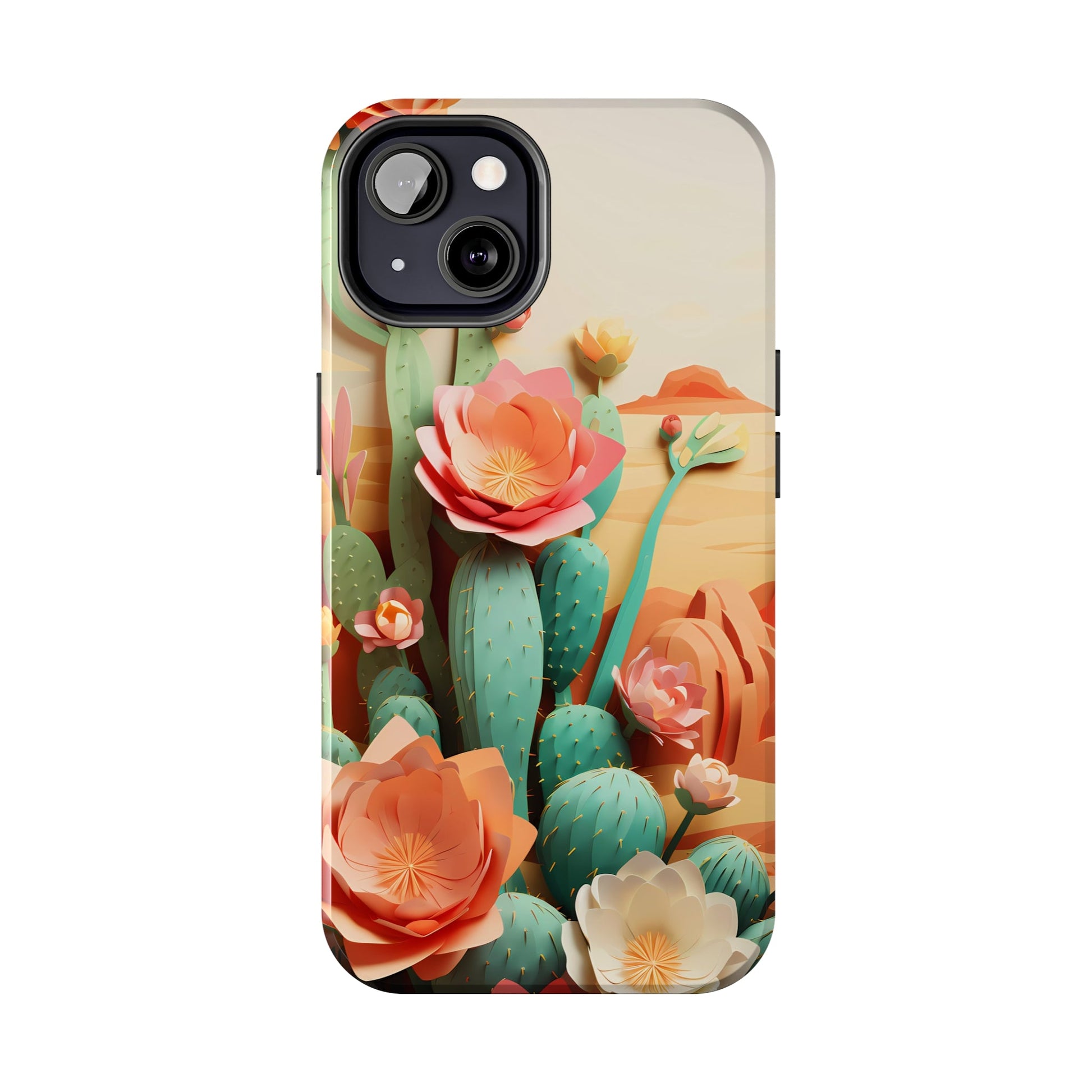 The Urban Flair Cactus Origami iPhone Case, 3D Desert, Boho Chic for iPhone 11, 12, 13, 14, Pro/Max, Perfect Gift For Cactus Lovers, Cute - BOGO Cases