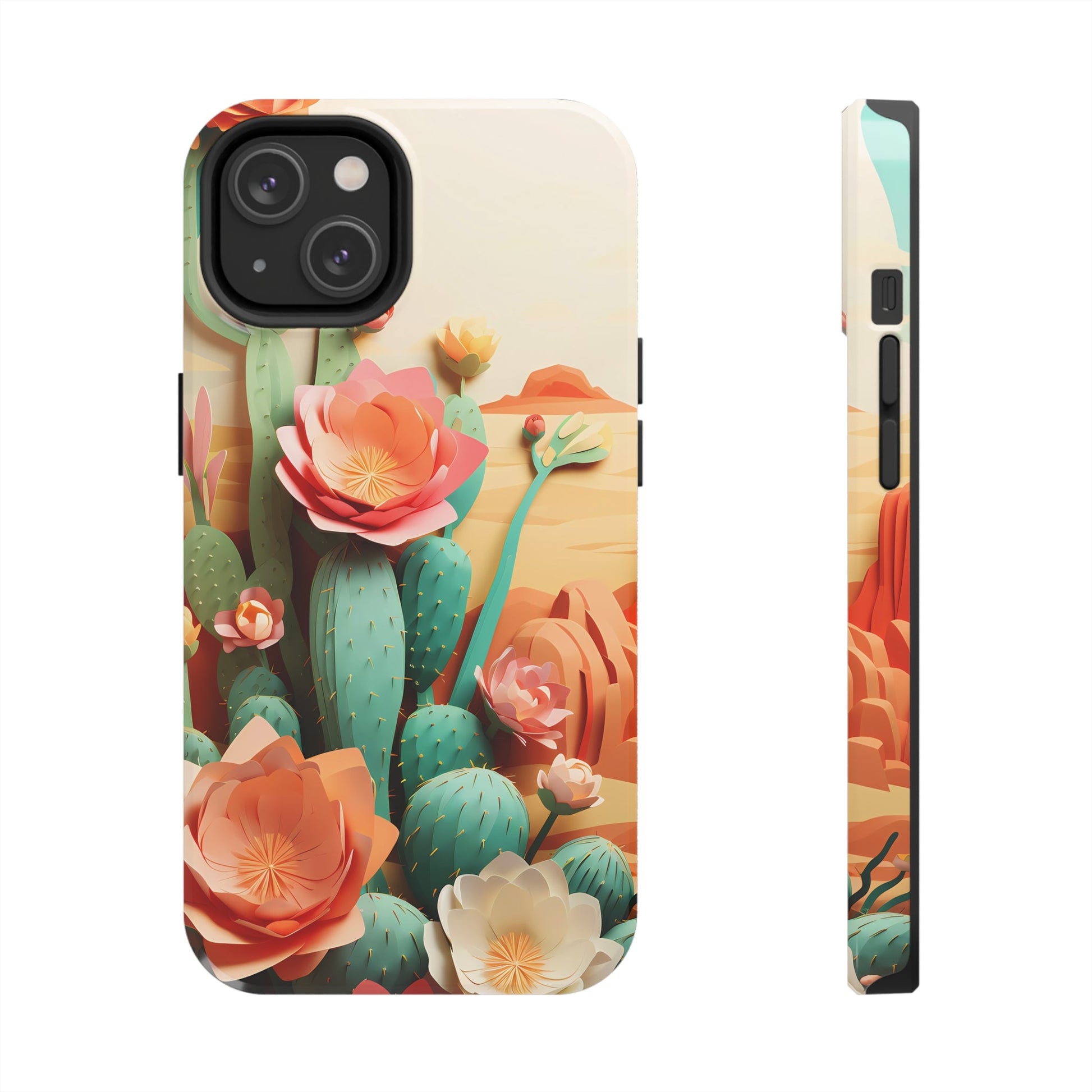 The Urban Flair Cactus Origami iPhone Case, 3D Desert, Boho Chic for iPhone 11, 12, 13, 14, Pro/Max, Perfect Gift For Cactus Lovers, Cute - BOGO Cases