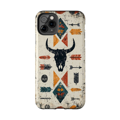 Tribal Bull Skull & Arrows Tough iPhone Case – Rustic Western Design, Dual - Layer Protection - BOGO Cases