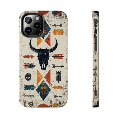 Tribal Bull Skull & Arrows Tough iPhone Case – Rustic Western Design, Dual - Layer Protection - BOGO Cases