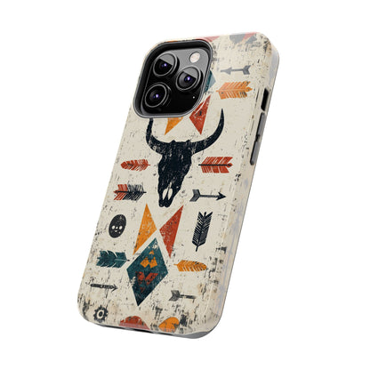 Tribal Bull Skull & Arrows Tough iPhone Case – Rustic Western Design, Dual - Layer Protection - BOGO Cases