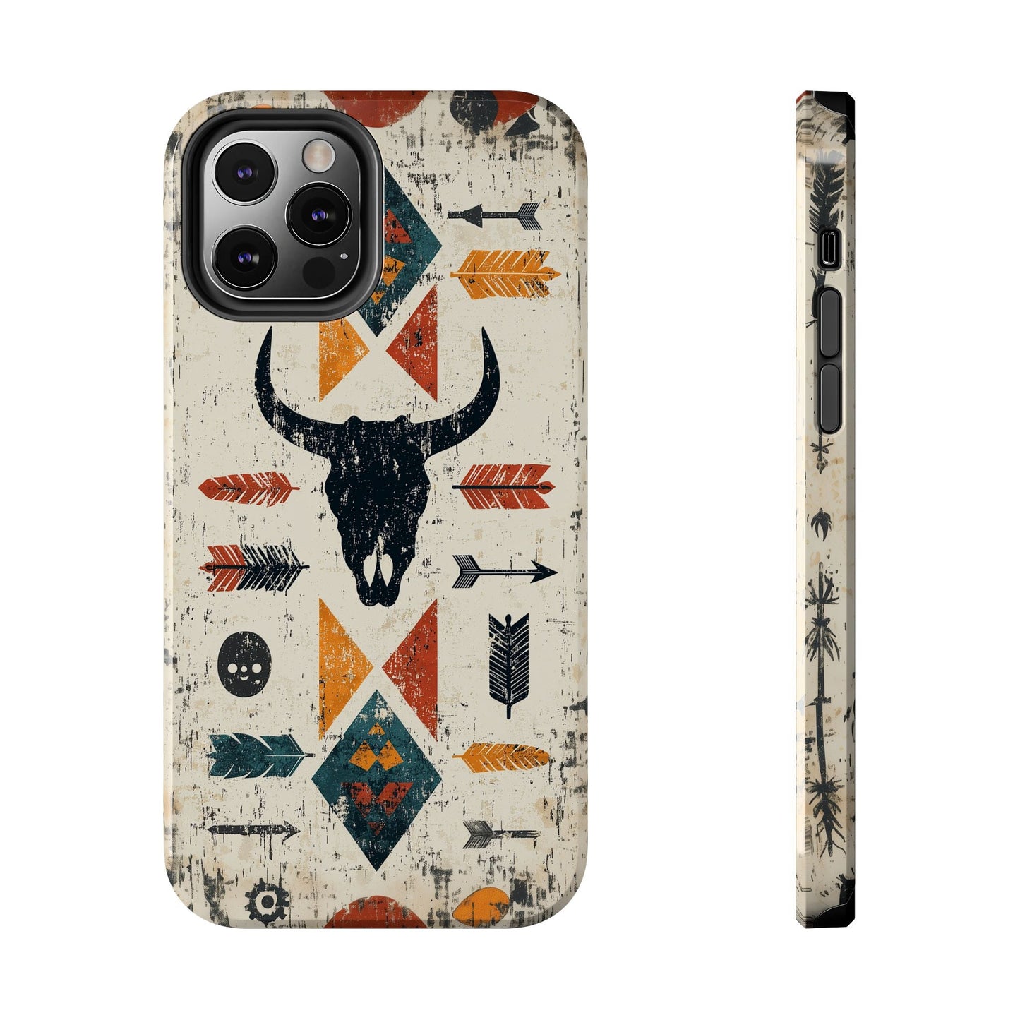 Tribal Bull Skull & Arrows Tough iPhone Case – Rustic Western Design, Dual - Layer Protection - BOGO Cases