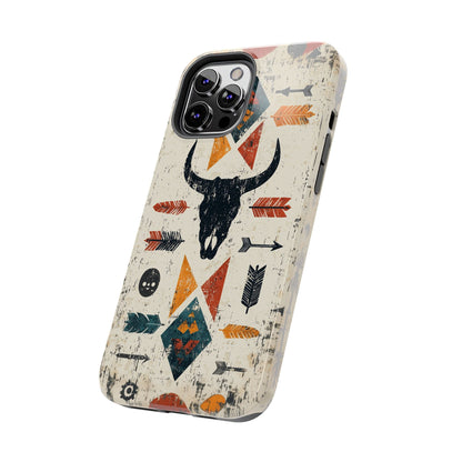 Tribal Bull Skull & Arrows Tough iPhone Case – Rustic Western Design, Dual - Layer Protection - BOGO Cases