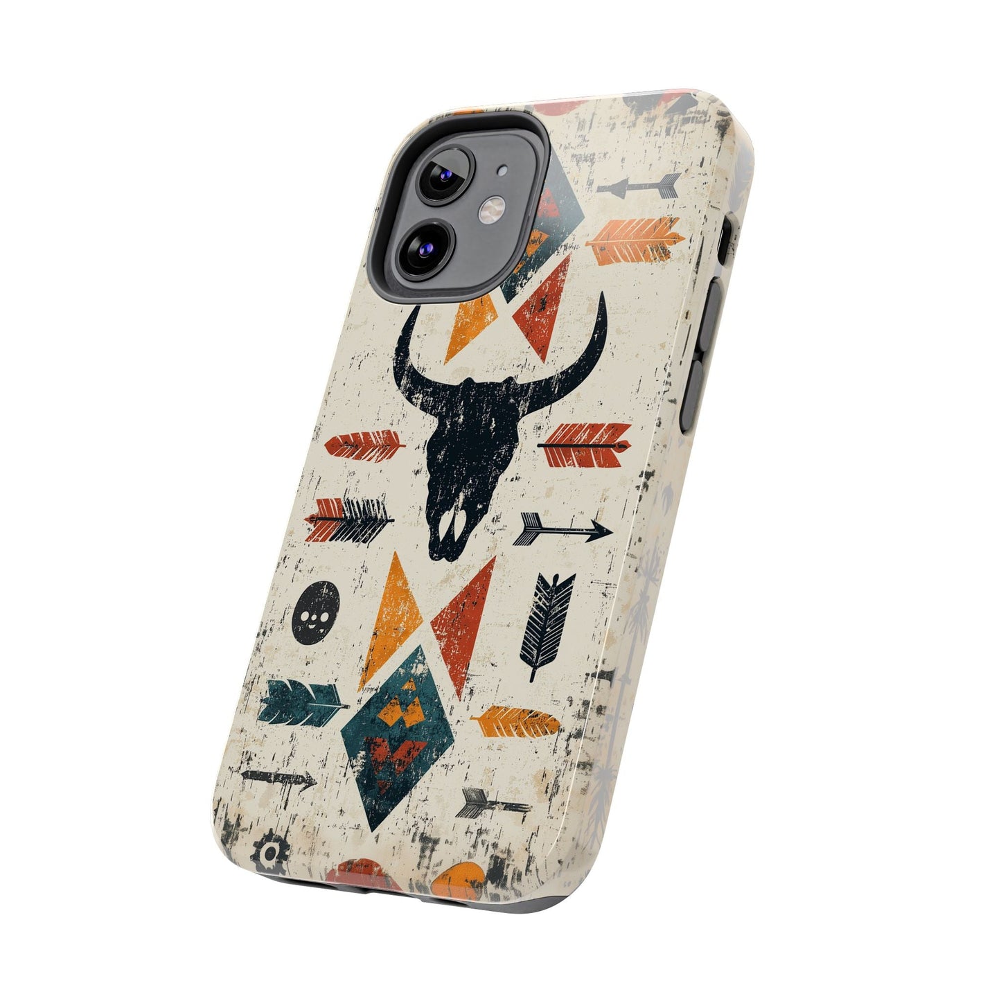 Tribal Bull Skull & Arrows Tough iPhone Case – Rustic Western Design, Dual - Layer Protection - BOGO Cases