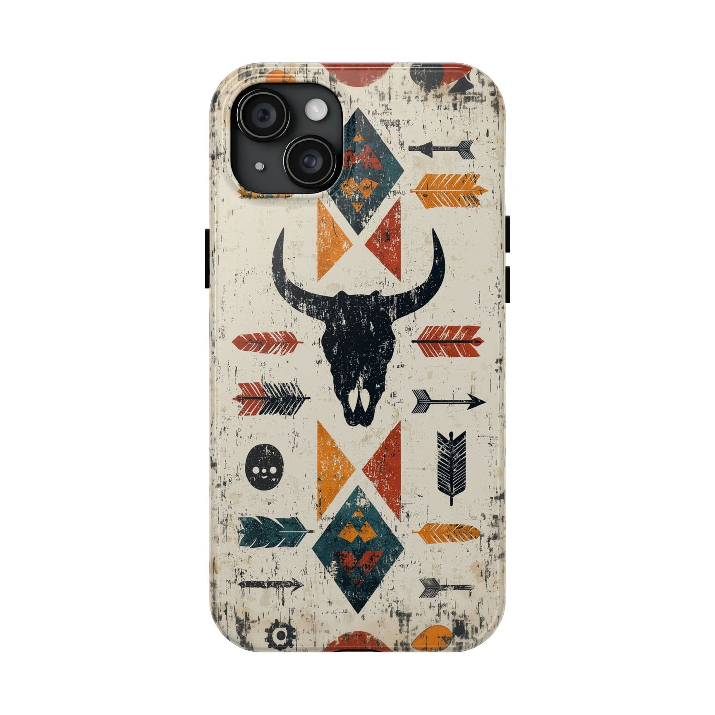 Tribal Bull Skull & Arrows Tough iPhone Case – Rustic Western Design, Dual - Layer Protection - BOGO Cases