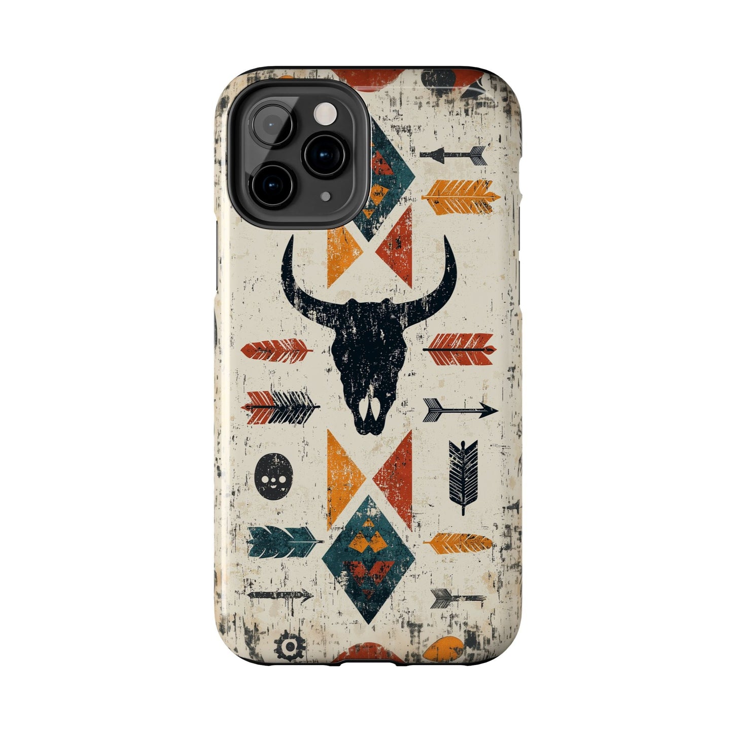 Tribal Bull Skull & Arrows Tough iPhone Case – Rustic Western Design, Dual - Layer Protection - BOGO Cases