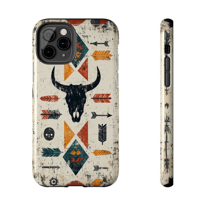 Tribal Bull Skull & Arrows Tough iPhone Case – Rustic Western Design, Dual - Layer Protection - BOGO Cases