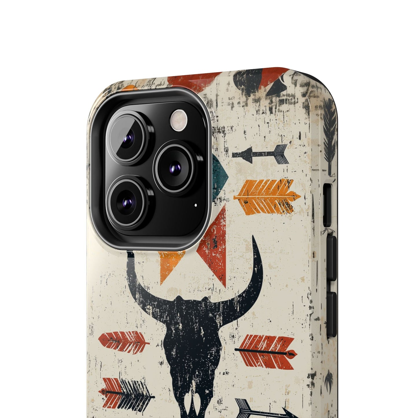 Tribal Bull Skull & Arrows Tough iPhone Case – Rustic Western Design, Dual - Layer Protection - BOGO Cases