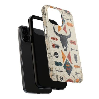 Tribal Bull Skull & Arrows Tough iPhone Case – Rustic Western Design, Dual - Layer Protection - BOGO Cases