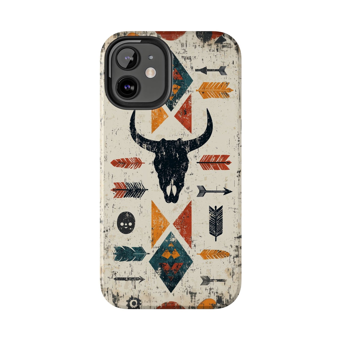 Tribal Bull Skull & Arrows Tough iPhone Case – Rustic Western Design, Dual - Layer Protection - BOGO Cases