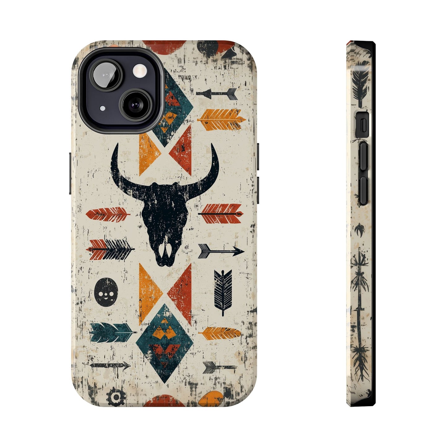 Tribal Bull Skull & Arrows Tough iPhone Case – Rustic Western Design, Dual - Layer Protection - BOGO Cases