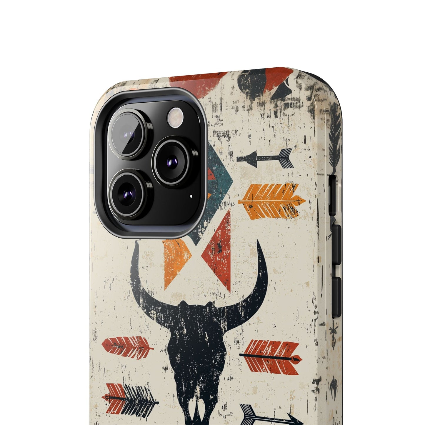 Tribal Bull Skull & Arrows Tough iPhone Case – Rustic Western Design, Dual - Layer Protection - BOGO Cases