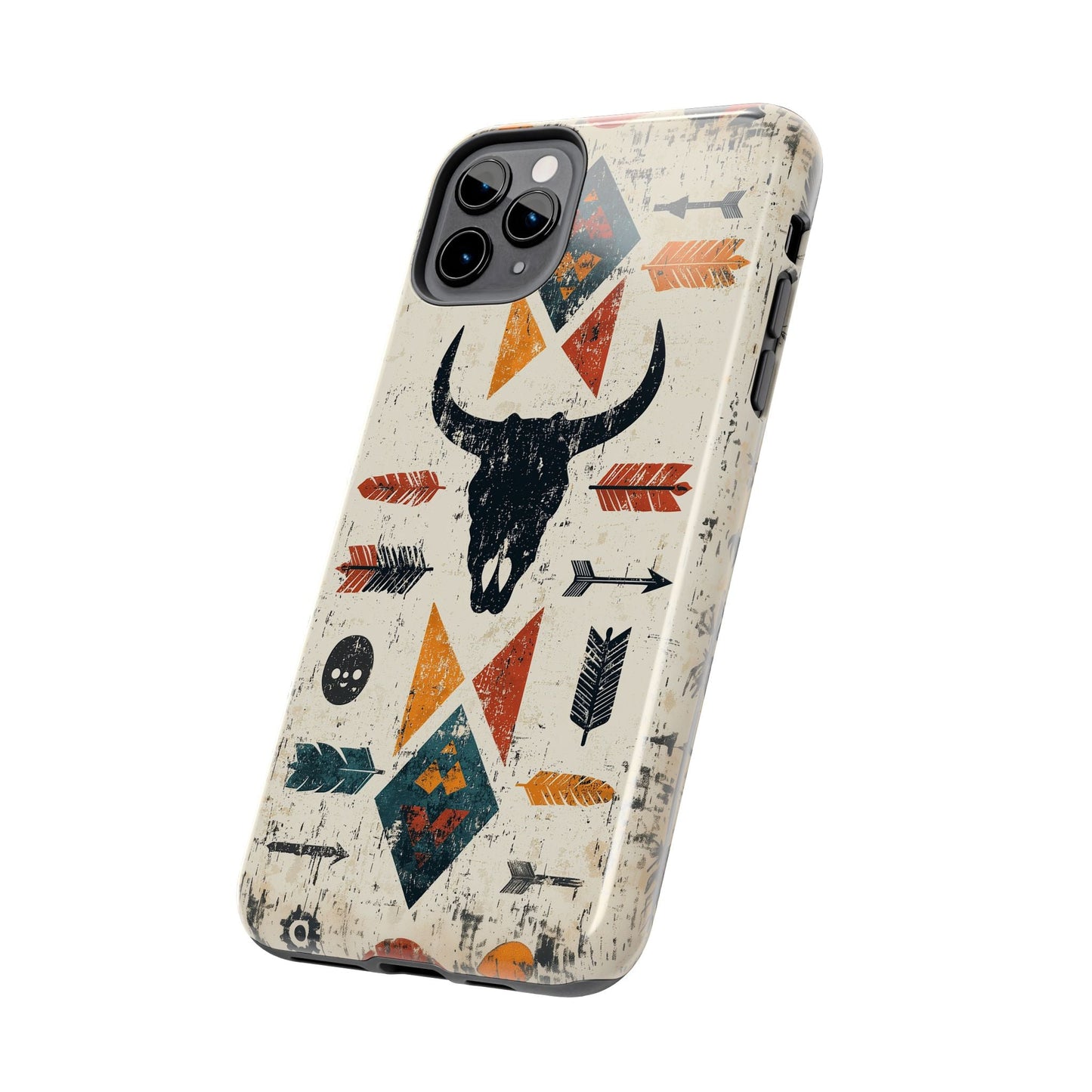 Tribal Bull Skull & Arrows Tough iPhone Case – Rustic Western Design, Dual - Layer Protection - BOGO Cases