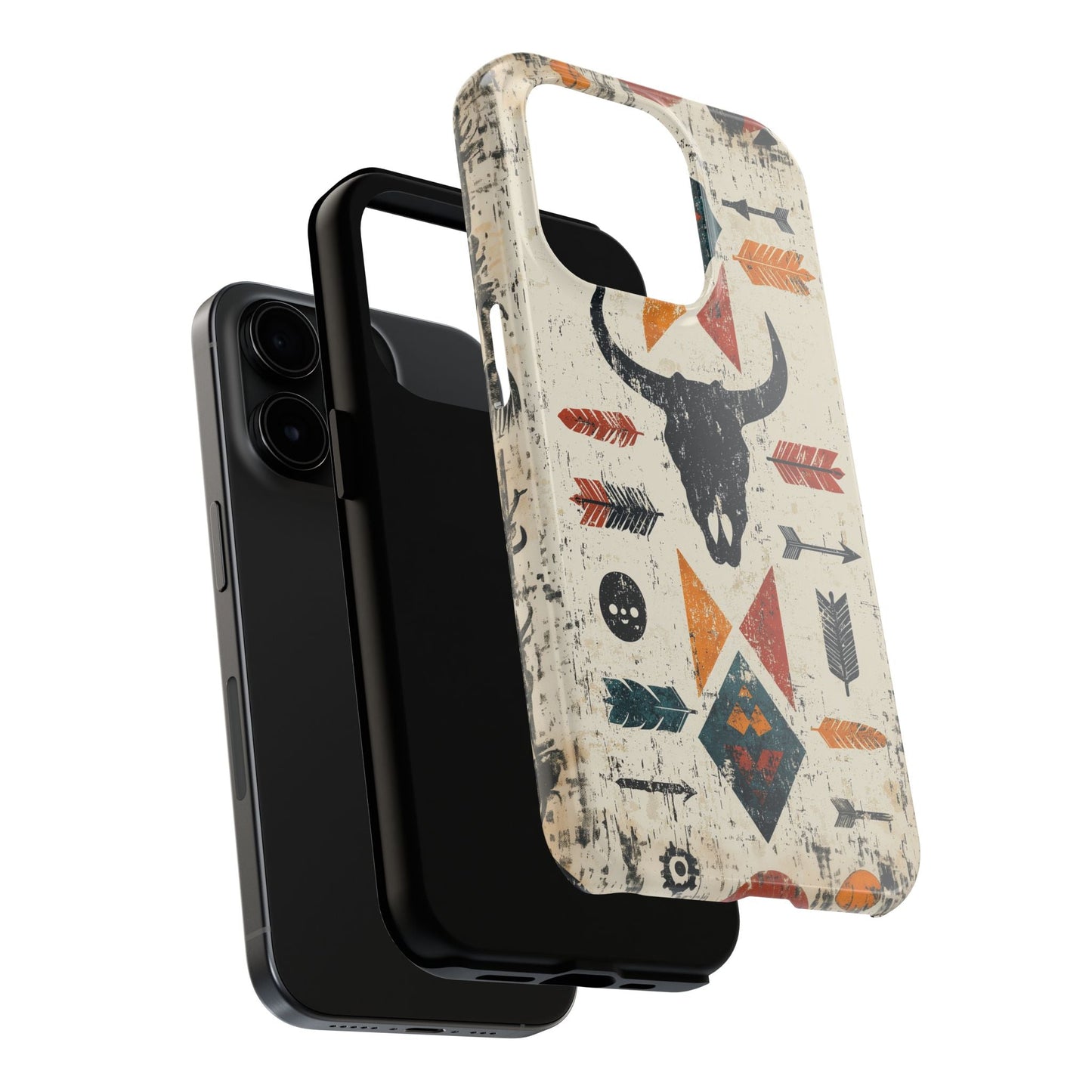 Tribal Bull Skull & Arrows Tough iPhone Case – Rustic Western Design, Dual - Layer Protection - BOGO Cases