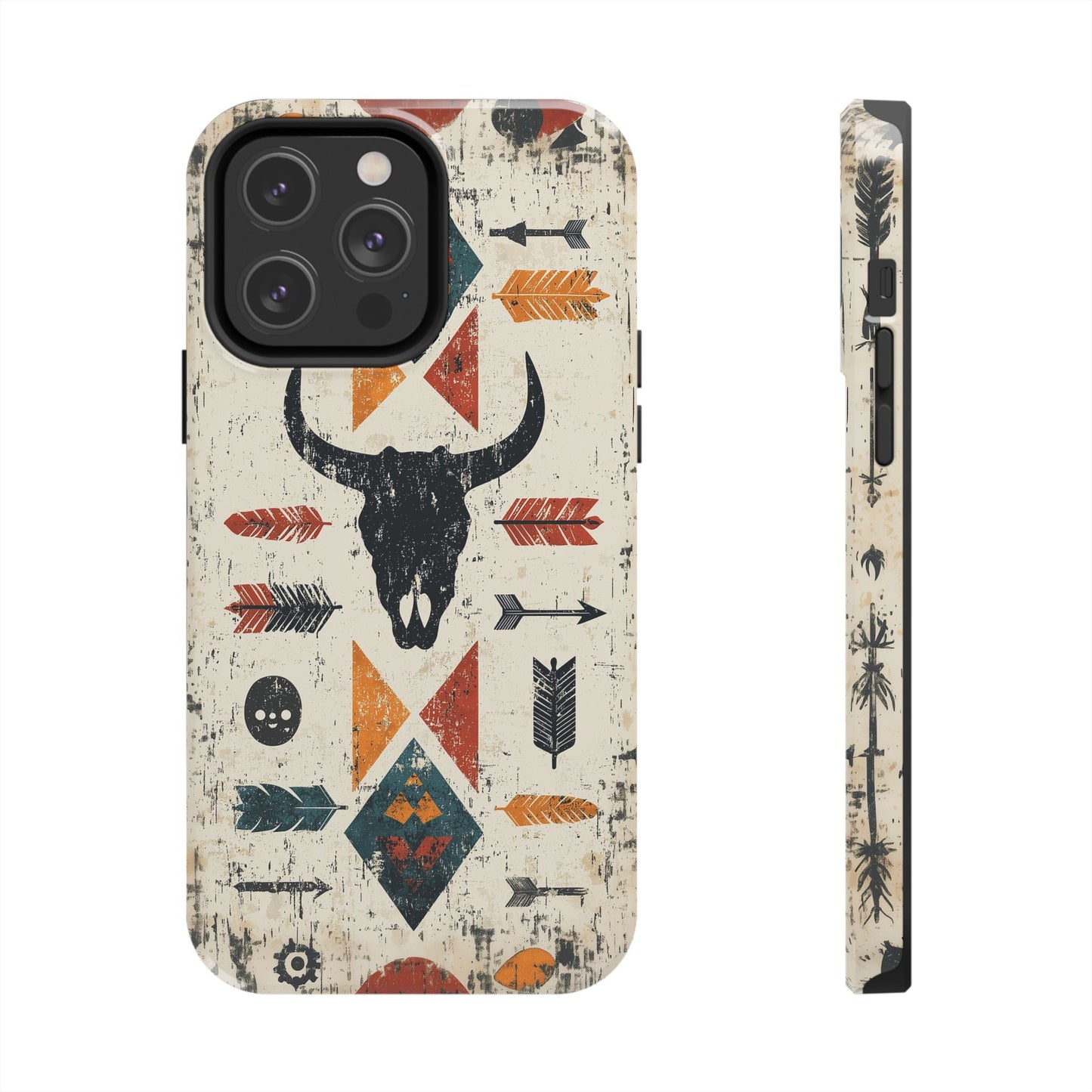 Tribal Bull Skull & Arrows Tough iPhone Case – Rustic Western Design, Dual - Layer Protection - BOGO Cases