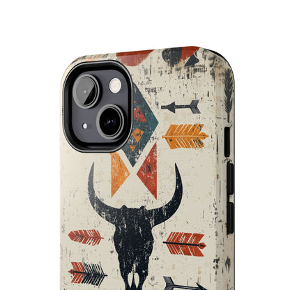 Tribal Bull Skull & Arrows Tough iPhone Case – Rustic Western Design, Dual - Layer Protection - BOGO Cases