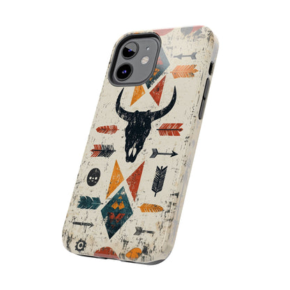 Tribal Bull Skull & Arrows Tough iPhone Case – Rustic Western Design, Dual - Layer Protection - BOGO Cases