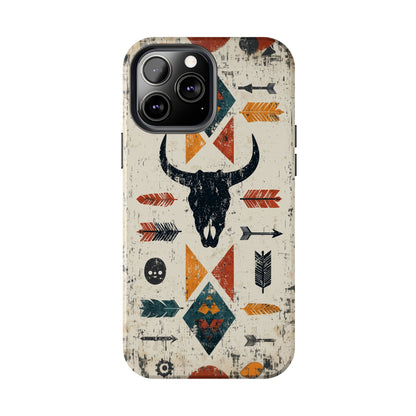 Tribal Bull Skull & Arrows Tough iPhone Case – Rustic Western Design, Dual - Layer Protection - BOGO Cases