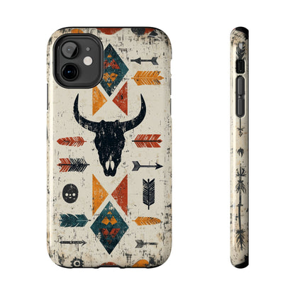 Tribal Bull Skull & Arrows Tough iPhone Case – Rustic Western Design, Dual - Layer Protection - BOGO Cases