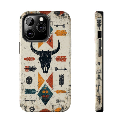 Tribal Bull Skull & Arrows Tough iPhone Case – Rustic Western Design, Dual - Layer Protection - BOGO Cases